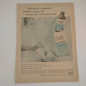 1958 Zonite Ad Internal Cleanliness Baby Blue Feminine Hygiene MCM Print Ad‎